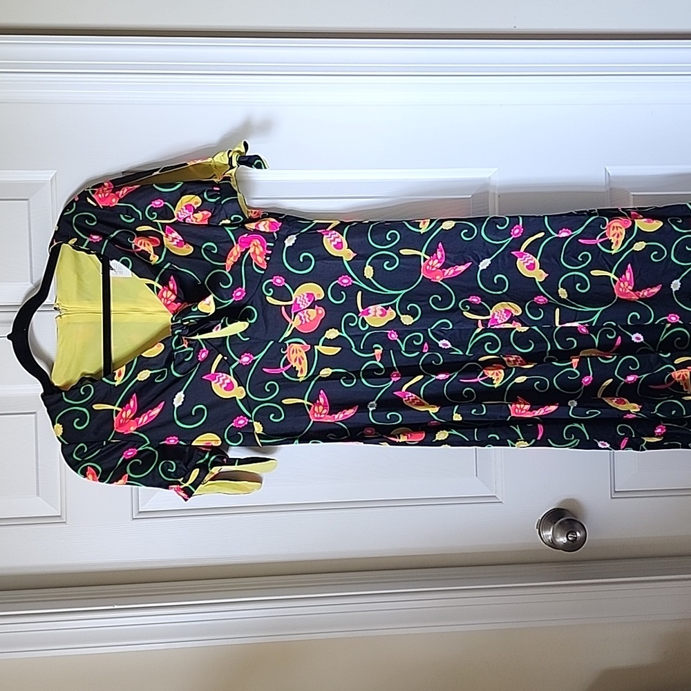 Vintage size 13 Junior Touch maxi dress with bright birds all over - union made